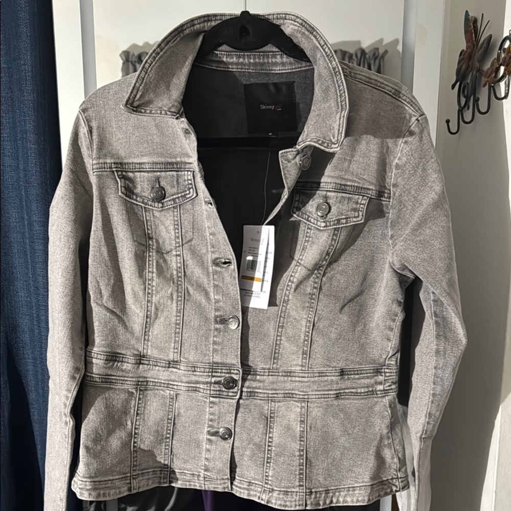 Skinnygirl Gray Jean Jacket Distressed Casual Design